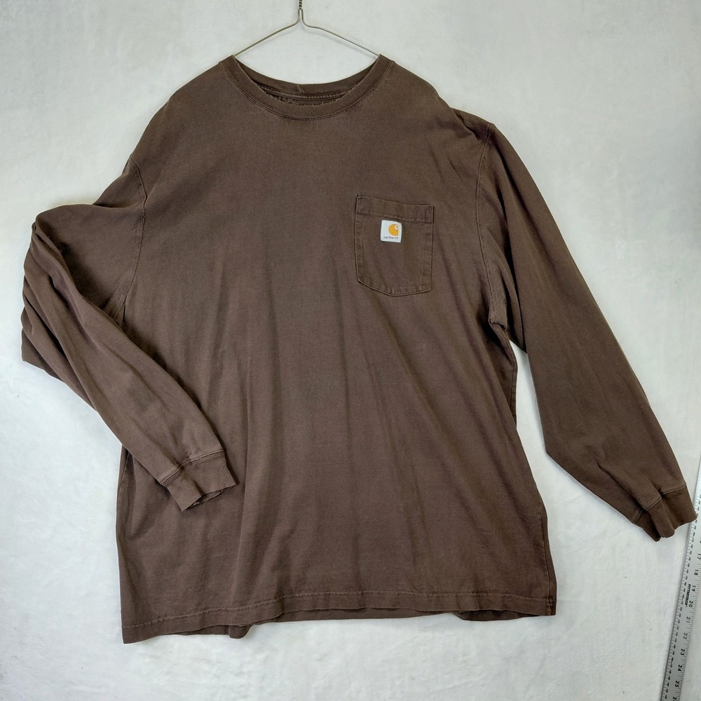 Carhartt Mens 2XL Brown Long Sleeve Pocket T-Shirt Original Fit Workwear Tee